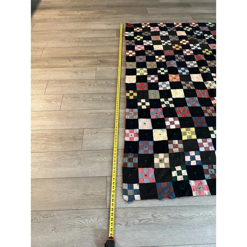 Vintage Hand Stitched Tied Nine Patch Quilt 86